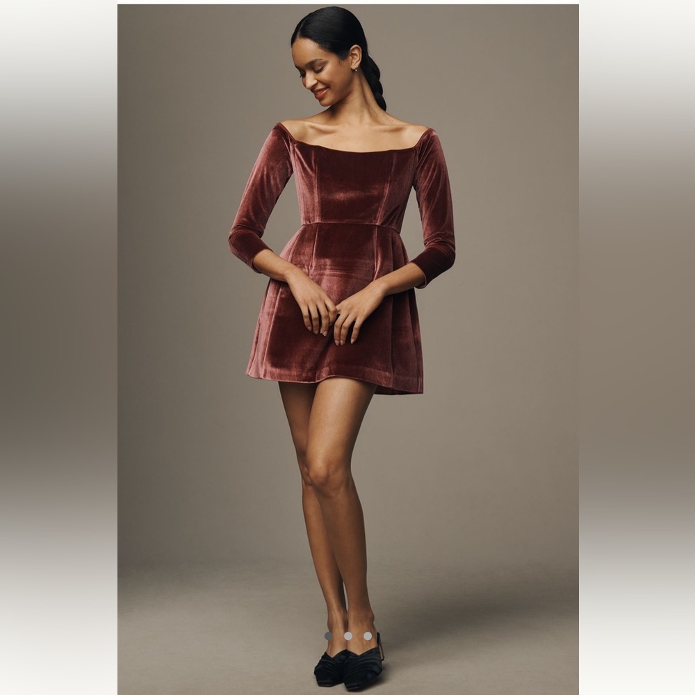 Anthropologie Hutch Off Shoulder Velvet Mini Dress - Holiday Coquette Party - S